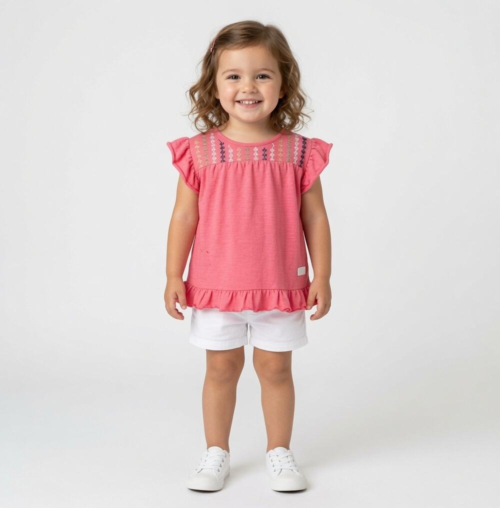 Kids Girls 7 For All Mankind Coral Flutter Sleeve Aztec Tee Shirt Size 4T